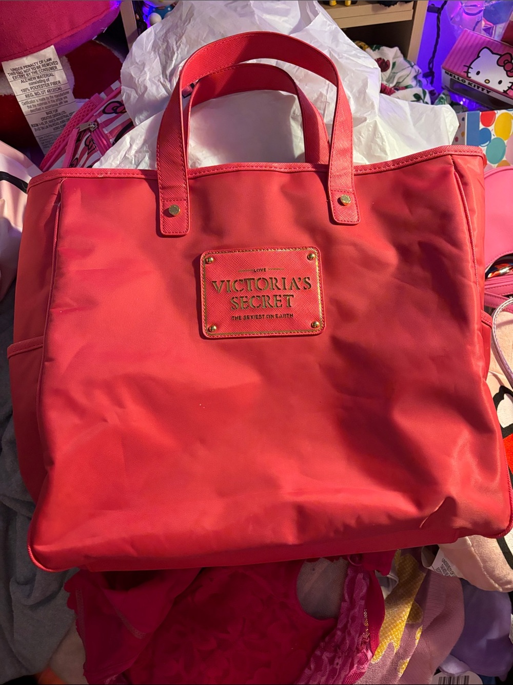 Victoria's Secret pink Nylon Tote with Logo Plaque